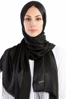 Verda Svart Satin Hijab Sjal Madame Polo 130008-1