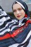 Emel - Marineblauw & Rood Gevormde Hijab - Sal Evi