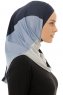 Esin - Marineblauw & Lichtgrijs & Lichtblauw One-Piece Hijab