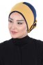 Clara - Mosterd & Marineblauw Katoen Turban