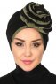 Clara - Zwart & Khaki Katoen Turban