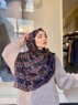 Elyas - Marineblauw Gedessineerde Katoen Hijab - Mirach