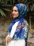 Marwa - Blauw Gedessineerde Crepe Hijab