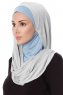 Naz - Lichtgrijs & Lichtblauw Praktisch One Piece Hijab - Ecardin