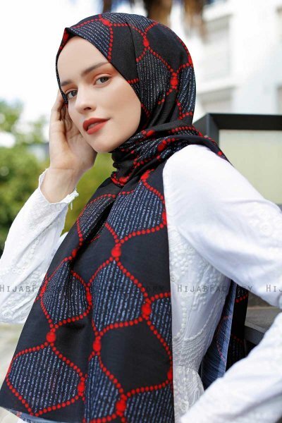Tutku - Rood & Zwart Gevormde Hijab - Sal Evi