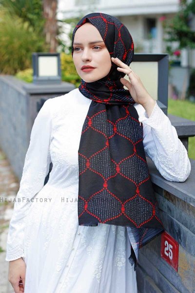 Tutku - Rood & Zwart Gevormde Hijab - Sal Evi