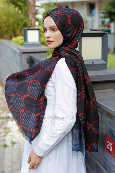 Tutku - Rood & Zwart Gevormde Hijab - Sal Evi