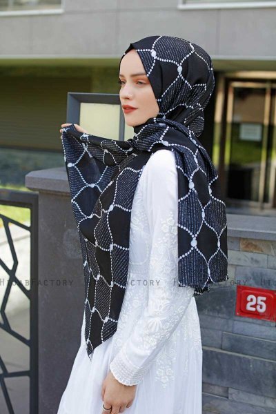 Tutku - Marineblauw & Wit Gevormde Hijab - Sal Evi