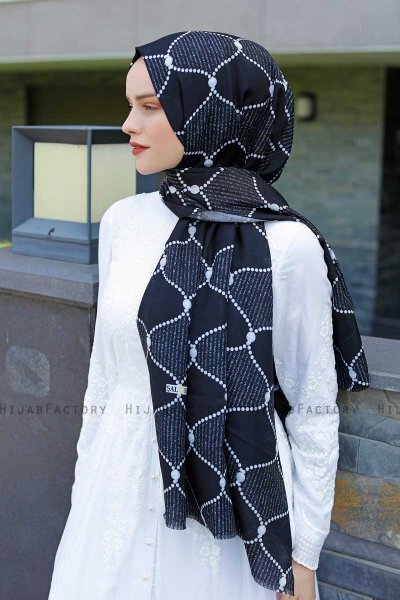 Tutku - Marineblauw & Wit Gevormde Hijab - Sal Evi