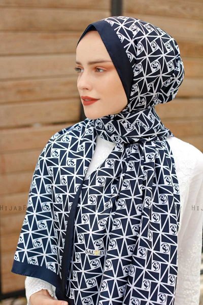 Marineblauw Hijab Twill Met Patroon - Sal Evi