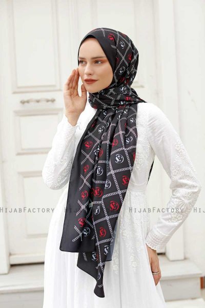 Rood Hijab Twill Met Patroon - Sal Evi