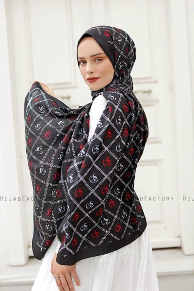 Rood Hijab Twill Met Patroon - Sal Evi