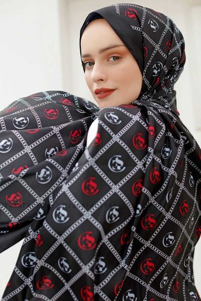 Rood Hijab Twill Met Patroon - Sal Evi