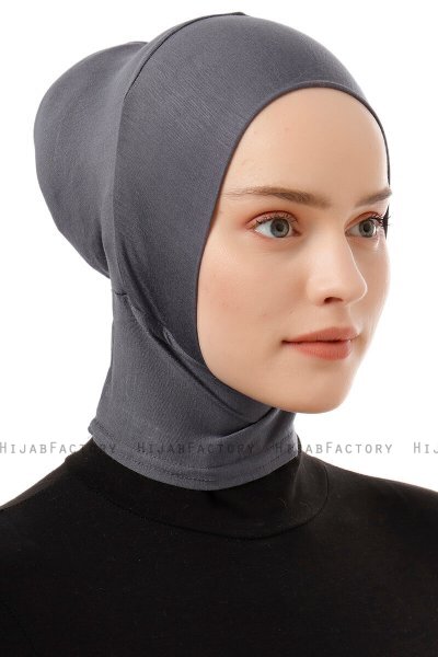 Elnara - Donker Grijs Plain Hijab Onderkapje