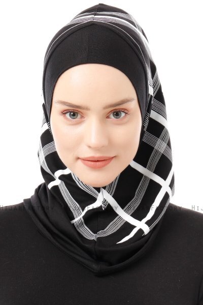 Ekose Plain - Zwart & Wit Al Amira One-Piece Hijab