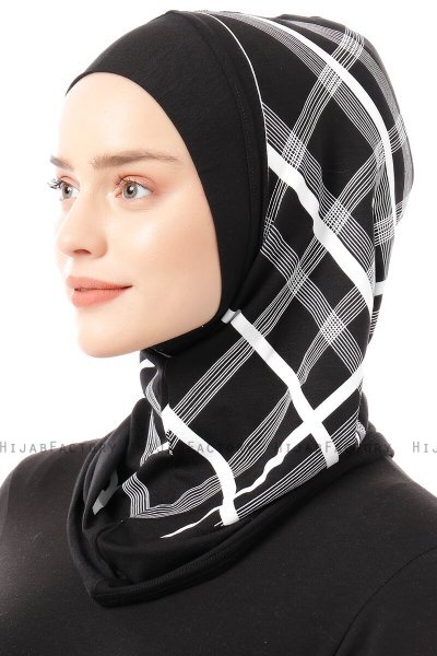 Ekose Plain - Zwart & Wit Al Amira One-Piece Hijab