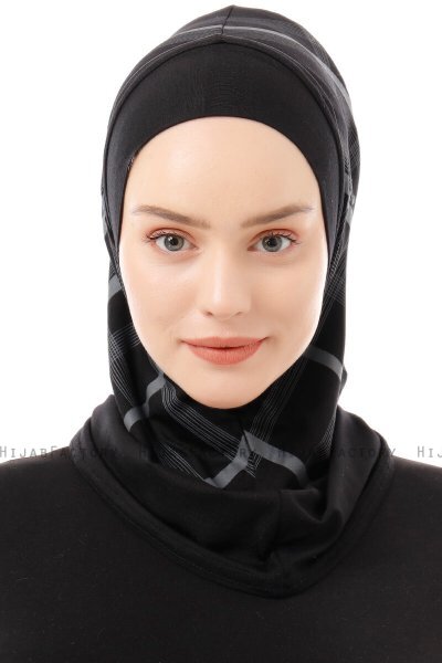 Ekose Plain - Zwart & Lichtgrijs Al Amira One-Piece Hijab
