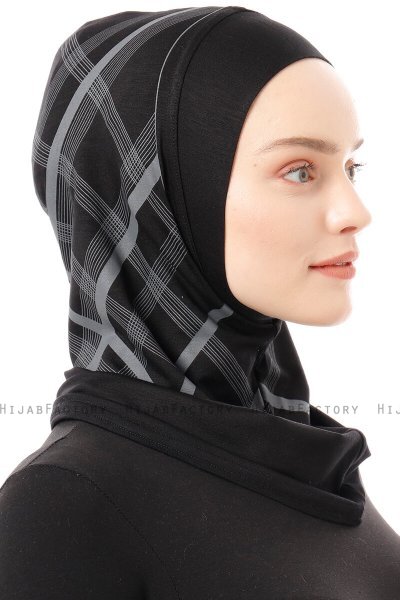 Ekose Plain - Zwart & Lichtgrijs Al Amira One-Piece Hijab