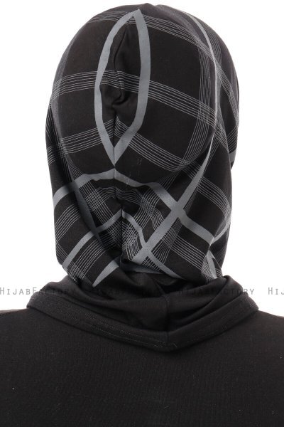 Ekose Plain - Zwart & Lichtgrijs Al Amira One-Piece Hijab