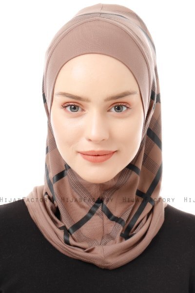 Ekose Plain - Donker Taupe Al Amira One-Piece Hijab