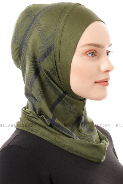 Ekose Plain - Khaki Al Amira One-Piece Hijab