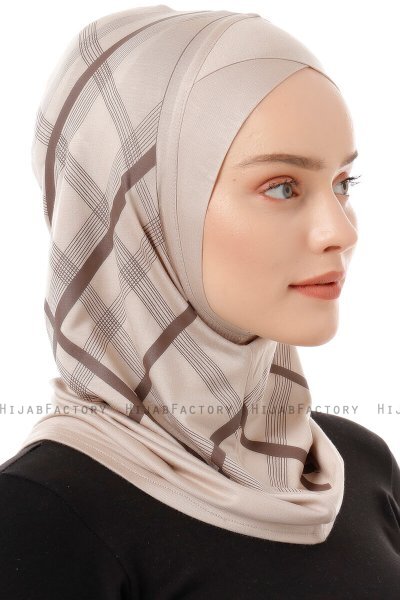 Ekose Cross - Licht Taupe Al Amira One-Piece Hijab