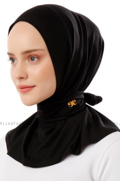 Sportif Plain - Zwart & Gold Praktisch Viscose Hijab