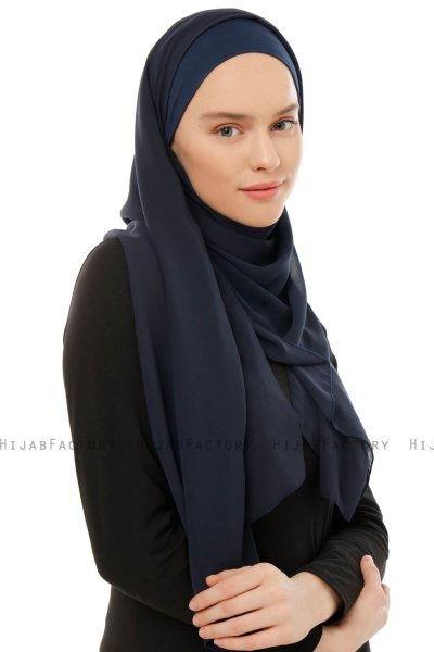 Alara Plain - Marineblauw One Piece Chiffon Hijab