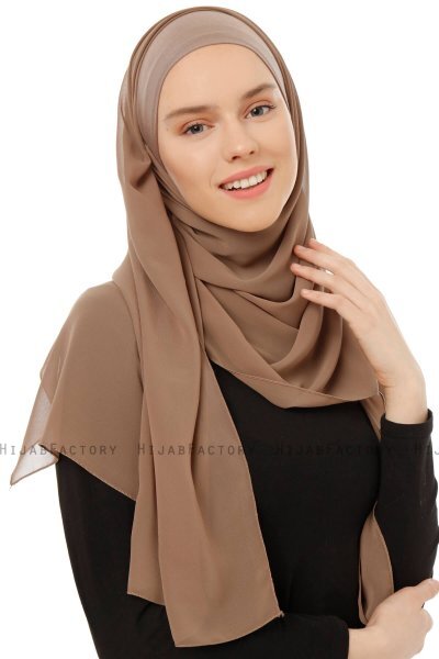 Alara Plain - Donker Taupe One Piece Chiffon Hijab