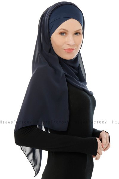 Alara Cross - Marineblauw One Piece Chiffon Hijab