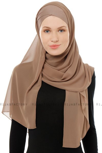 Alara Cross - Donker Taupe One Piece Chiffon Hijab