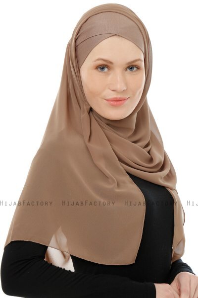 Alara Cross - Donker Taupe One Piece Chiffon Hijab
