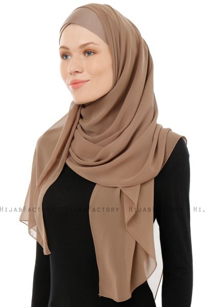 Alara Cross - Donker Taupe One Piece Chiffon Hijab