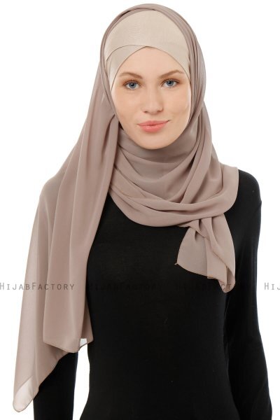 Alara Cross - Licht Taupe One Piece Chiffon Hijab
