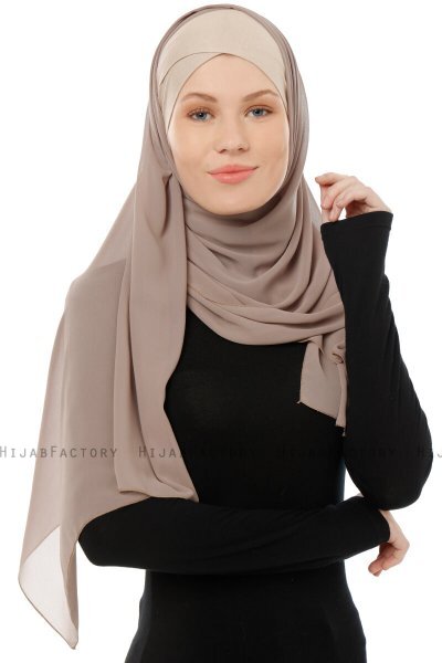 Alara Cross - Licht Taupe One Piece Chiffon Hijab