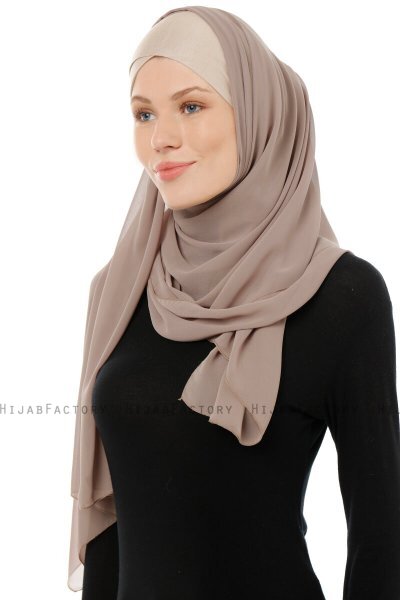 Alara Cross - Licht Taupe One Piece Chiffon Hijab