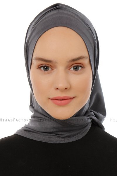 Isra Plain - Donker Grijs One-Piece Viscose Hijab
