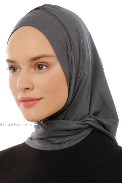 Isra Plain - Donker Grijs One-Piece Viscose Hijab