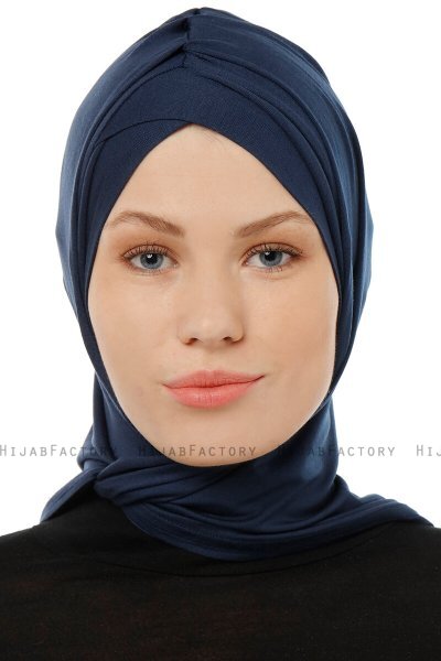 Isra Cross - Marineblauw One-Piece Viscose Hijab