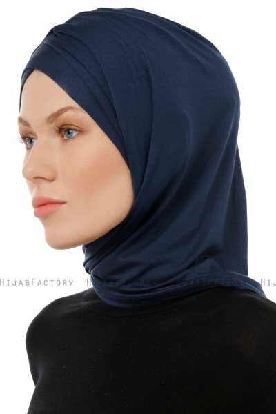 Isra Cross - Marineblauw One-Piece Viscose Hijab