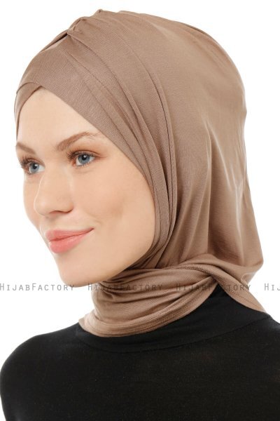 Isra Cross - Donker Taupe One-Piece Viscose Hijab