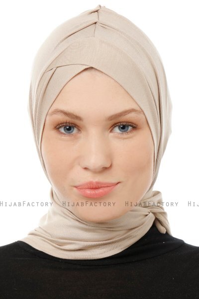 Isra Cross - Licht Taupe One-Piece Viscose Hijab