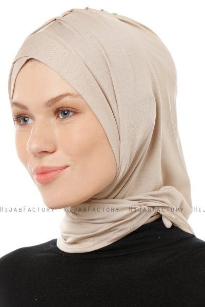 Isra Cross - Licht Taupe One-Piece Viscose Hijab