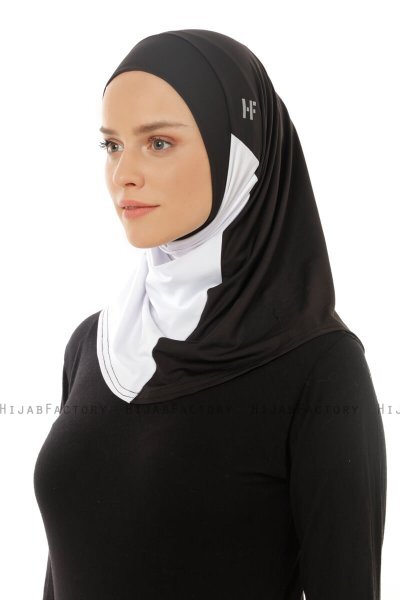 Esin - Zwart & Wit & Lichtgrijs One-Piece Hijab