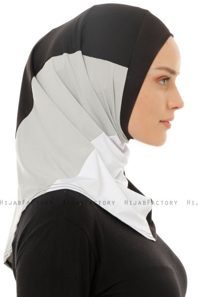 Esin - Zwart & Wit & Lichtgrijs One-Piece Hijab