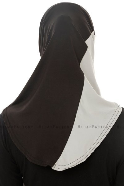 Esin - Zwart & Wit & Lichtgrijs One-Piece Hijab