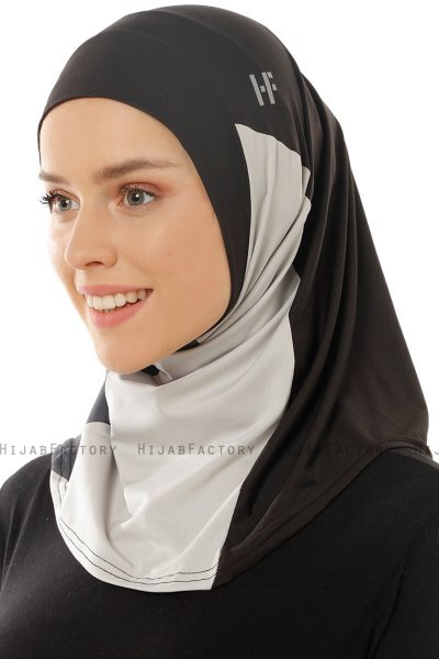 Esin - Zwart & Lichtgrijs & Anthracite One-Piece Hijab