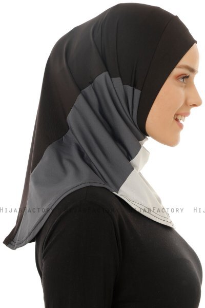 Esin - Zwart & Lichtgrijs & Anthracite One-Piece Hijab