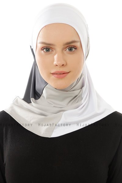 Esin - Wit & Lichtgrijs & Anthracite One-Piece Hijab