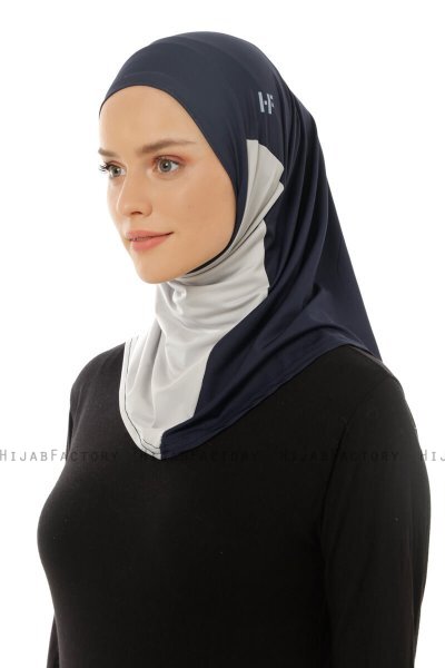 Esin - Marineblauw & Lichtgrijs & Lichtblauw One-Piece Hijab